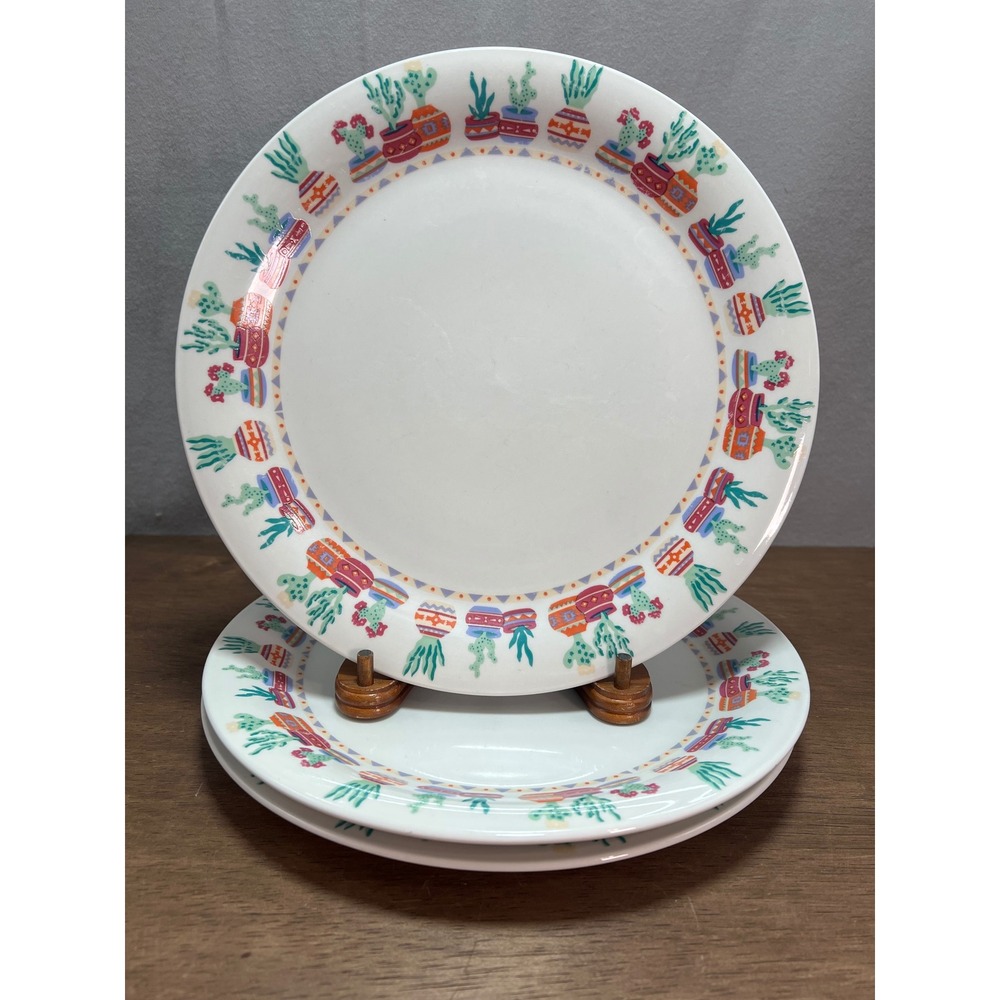 Lynns Cactus Dinner Plates White Southwestern Desert Plant Lover Vintage 10.5"